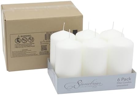 Stonebriar Unscented White Tall Pillar Candles, 65 Hour Burning Candle Pillars, Perfect for Decor, Weddings, Emergencies 3" X 6", 6 count