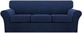 Turquoize 4 Piece Sofa Covers for 3 Cushion Couch Sofa Slipcover Soft Couch Cover for Dogs Washable Furniture Cover with 3 Individual Large Cushion Covers Feature Fabric (Large Sofa, Navy)