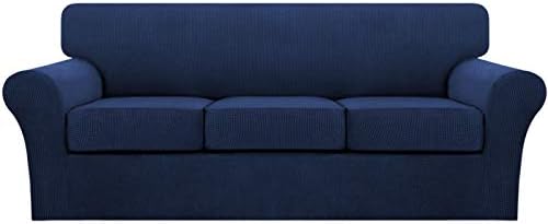 Turquoize 4 Piece Sofa Covers for 3 Cushion Couch Sofa Slipcover Soft Couch Cover for Dogs Washable Furniture Cover with 3 Individual Large Cushion Covers Feature Fabric (Large Sofa, Navy)