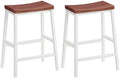 HOOBRO Bar Stools, Set of 2 Bar Chairs, 23.6 Inch Saddle Stools, Kitchen Counter Seat with Footrests, Industrial Barstools for Dining Room, Kitchen, Counter, Bar, Walnut and White HW02MD01