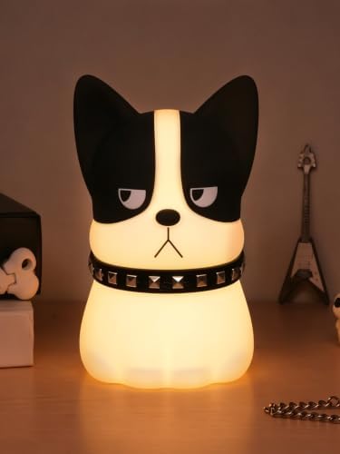 Ammonite Cute French Bulldog Night Light, Dog Gifts for Kids, Dimmable Silicone Nursery Nightlight, Rechargeable LED Lamp with RGB Color & Tap Control, Bedroom Decor for Baby Girls Women