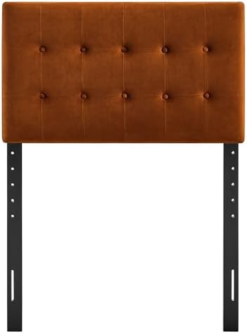 Modway Emily Twin Size Performance Velvet Headboard in Rust - Stain-Resistant Velvet Upholstery with Button Tufting and 7 Adjustable Height Positions