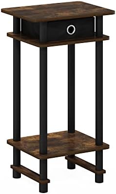 Furinno Turn-N-Tube Tall End Side Night Stand/Bedside Table with Bin Drawer, 1-Pack, Amber Pine/Black/Black