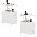 Somdot End Table Set of 2 with Charging Station, 2 Drawers, Slim Side Table