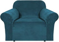 H.VERSAILTEX Stretch Velvet Armchair Cover Couch Covers 1 Cushion Chair Slipcover for Living Room Furniture Cover Crafted from Thick Comfy Rich Velour (Chair 31"-49", Deep Teal)
