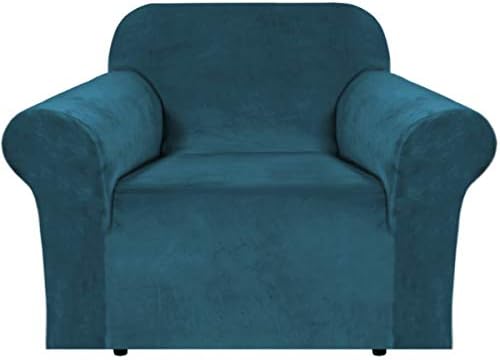 H.VERSAILTEX Stretch Velvet Armchair Cover Couch Covers 1 Cushion Chair Slipcover for Living Room Furniture Cover Crafted from Thick Comfy Rich Velour (Chair 31"-49", Deep Teal)