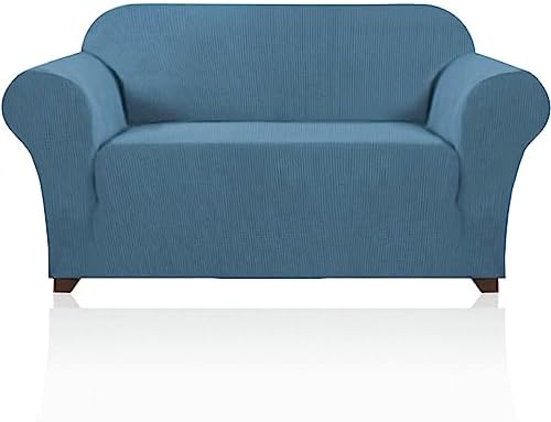PrinceDeco Stretch Loveseat Sofa Cover Slipcover Couch Cover for 2 Cushion Sofa Washable Sofa Cover for Pets Friendly Furniture Protector Covers with Non Slip Bottom(Loveseat, Dusty Blue)