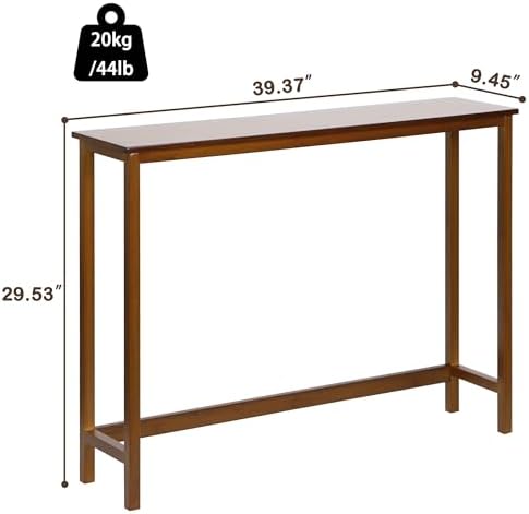 Bamboo Narrow Console Table, 39.4"(L) Wood Small Entryway Table, Accent Slim Hallway Tables, Thin Sofa Side Tables for Hallway, Living Room, Bedroom, Foyer, Walnut