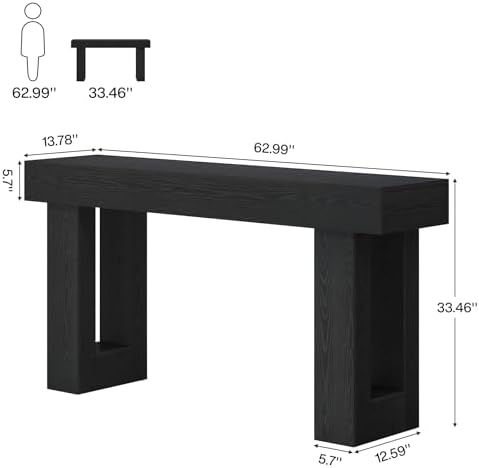 Tribesigns 63-Inch Long Console Table, Wooden Rectangular Sofa Table Behind The Couch, Farmhouse Entryway Table for Entrance, Hallway, Living Room (Black)