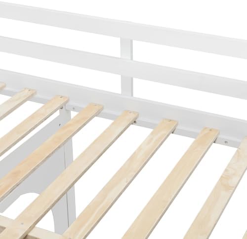 LUMISOL Full Size Loft Bed with Storage and Bookshelf, Playhouse Wooden High Sleeper Bed with Guardrails and Ladder, Space Saving Loft Bed for Kids Boys and Girls, White