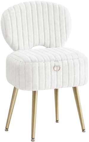 SONGMICS Vanity Chair, Makeup Stool with Folding Backrest