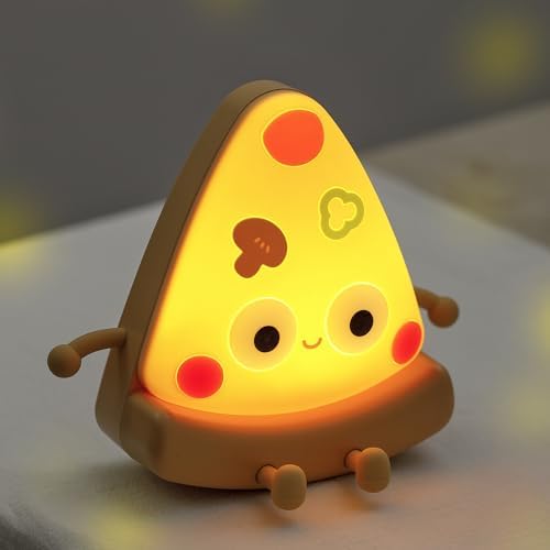 Pizza Night Light for Kids, Cute Silicone Pizze Night Lights, Baby Night Light for Breastfeeding, Squishy Rechargeable Night Lamp with 2 Dimmable, Wireless Touch Lamp for Nursery Decor for Girls Boys