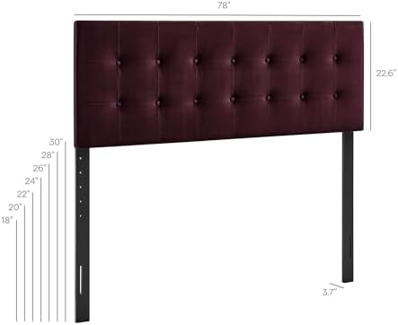 Modway Emily King Size Performance Velvet Headboard in Mulberry - Stain-Resistant Velvet Upholstery with Button Tufting and 7 Adjustable Height Positions