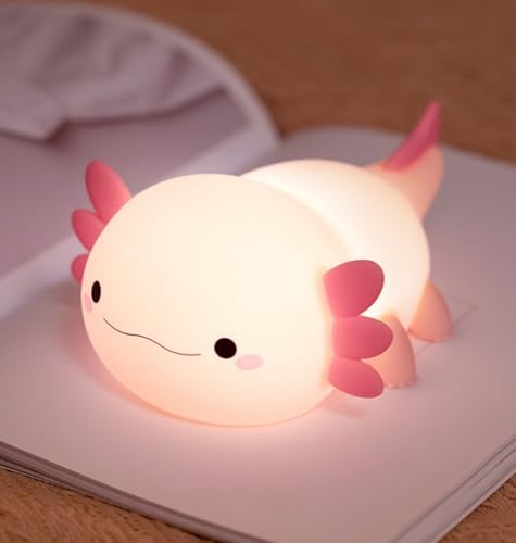 Cute Axolotl Night Light, Squishy Silicone Axolotl LED Night Lamp, Novelty Nursery Nightlight for Kids, Rechargeable Animal Touch Lamp Bedside Lamp 2 Levels Dimmable Room Decor Gifts for Girl Boy Baby