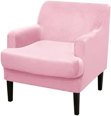Mid-Century Accent Chair Covers with Cushion Cover Velvet 2 Pieces Upholstered Armchair Slipcovers for Living Room Comfy Sofa Reading Furniture Protector for Apartment Bedroom Office (Pink)