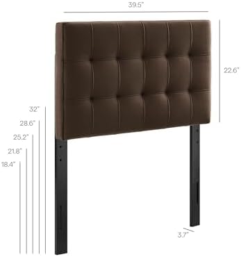 Modway Lily Twin Size Stain-Resistant Performance Velvet Headboard in Chocolate Brown - Velvet Upholstery with Button Tufting and 4 Adjustable Height Positions