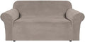 H.VERSAILTEX Stretch Velvet Loveseat Covers for 2 Cushion Couch Covers for Living Room Sofa Covers Slipcovers with Non Slip Straps Bottom, Ultra Thick Comfy Velour (Width 58"-72", Taupe)