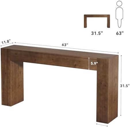 Solid Wood Console Table, 63-Inch Farmhouse Sofa Table Behind Couch for Entryway, Living Room, Foyer, Easy Assembly (Walnut)