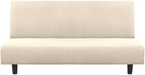 Flamingo P Stretch Armless Futon Covers - Full Queen Futon Couch Covers Slipcover - Soft Thick Jacquard, Biscotti Beige