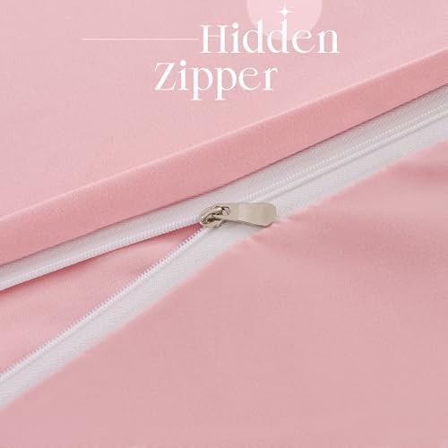 Horbaunal 5 Pcs Pink Ruffle Duvet Cover Queen Size Soft Microfiber Shabby Chic Ruffled Duvet Cover Set, Vintage French Country Ruffle Bedding Set with Zipper Closure & Corner Ties, 90" x 90"