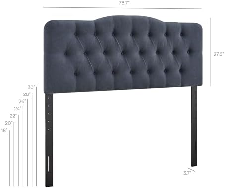 Modway Annabel Premium Linen Blend King Headboard in Denim - Soft Fabric Headboard Only with Diamond Button Tufting and 7 Height-Adjustable Positions