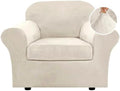 H.VERSAILTEX Rich Velvet Stretch 2 Piece Cover Chair Slipcover Sofa Cover Furniture Protector Couch Soft with Elastic Bottom Chair Couch Cover with Arms Width Up to 49 Inch(Chair, Ivory)