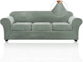 PrinceDeco Velvet Couch Covers for Sofa Soft 4 Pieces Couch Covers for 3 Cushion Couch Sofa Pet Friendly Furniture Protector with Non Slip Elastic Bottom Width Up to 97 Inch (Large Sofas, Sea Grass)