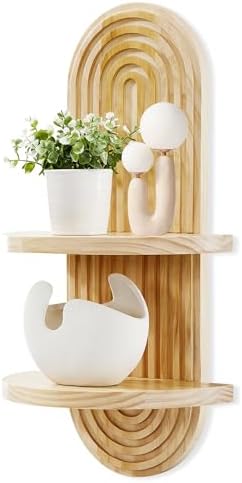 SweetSage Wooden Arched Wall Shelf, Boho Decor Floating Shelves Natural