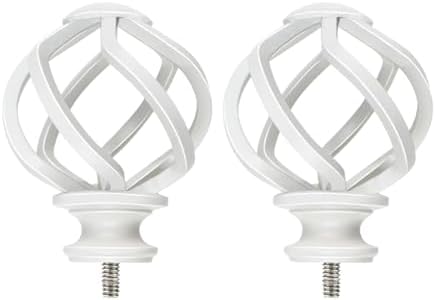 KAMANINA White Finials for 1 or 7/8 in Curtain Rods, Twisted Cage Design