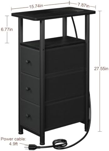 LOAKEKEL Narrow End Tables Living Room Set of 2 with Charging Station
