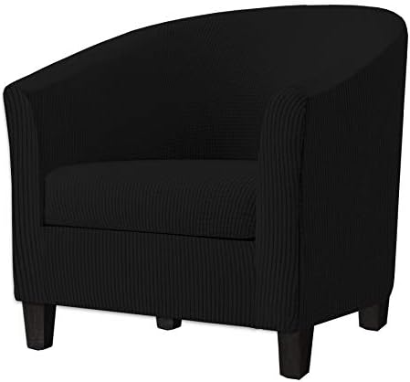 2 Piece Tub Chair Covers with Cushion Cover, Stretch Jacquard Furniture Cover,Armchair Protector Slipcover Removable Machine Washable (Black)