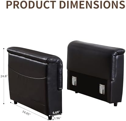 LEVNARY Modular Sofa Armrest Set of 2 with Side Storage Pockets, Faux Leather Upholstered Arm Panels, Compatible with Modular Recliner System (Black)