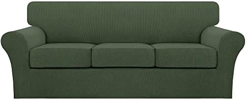 Turquoize 4 Piece Sofa Covers for 3 Cushion Couch Sofa Slipcover Soft Couch Cover for Dogs-Washable Sofa Furniture Covers with 3 Individual Cushion Covers (3 Cushion Sofa, Bronze Green)