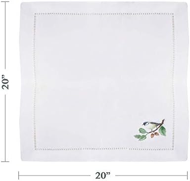 Handmade Bluebird Embroidery Napkin with Hemstitched Border (Set of 6)