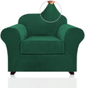 PrinceDeco 2 Piece Chair Cover Velvet Chair Slipcovers Soft Armchair Cover Furniture Protector with Arms Width Up to 49 Inch Chair Sofa Cover with Individual Cushion Covers(Small, Green)