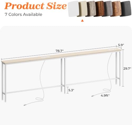 SUPERJARE 79 Inch Sofa Table with 2 Power Outlets and USB-C Ports
