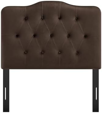 Modway Annabel Performance Velvet Adjustable Twin Headboard in Chocolate Brown - Stain-Resistant Padded Headboard Only with Diamond Button Tufting and 7 Height-Adjustable Positions