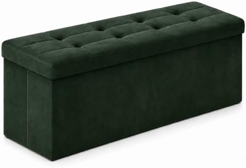 ALASDO 43 Inch Folding Storage Ottoman Bench with Hidden Storage, Velvet Storage Ottoman Foot Rest Stool, End of Bed Bench for Bedroom, Living Room, Entryway and Closet, Dark Green