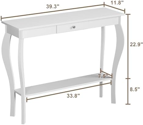ChooChoo 39" Narrow Entryway Table with Drawer, White