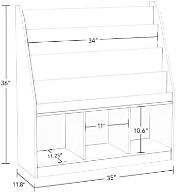 RiverRidge Kids 4 shelves Three Cubbies Bookrack, White (02-251), 11.81"D x 35"W x 36"H