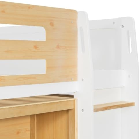 LUMISOL Full Size Loft Bed with Storage and Bookshelf, Playhouse Wooden High Sleeper Bed with Guardrails and Ladder, Space Saving Loft Bed for Kids Boys and Girls, White