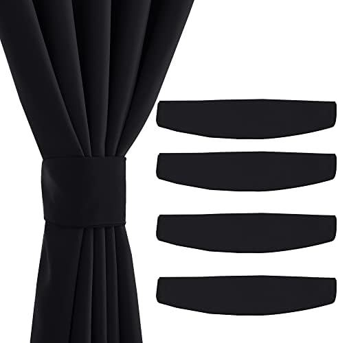 NICETOWN Magnetic Curtain Tiebacks - Modern Unique Upgraded Design Decorative Drape Tie Backs Holder for Window Draperies, No Tools Required (Black, 11.8 X 4 Inches, Set of 4)