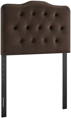 Modway Annabel Performance Velvet Adjustable Twin Headboard in Chocolate Brown - Stain-Resistant Padded Headboard Only with Diamond Button Tufting and 7 Height-Adjustable Positions