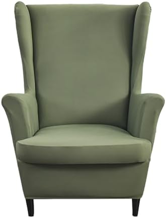 Wingback Chair Slipcovers 2 Piece,Green Wing Chair Slipcovers,Stretch Spandex Wingback Chair Covers for Living Room Armchair,Washalbe Sofa Slipovers