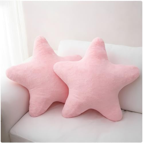 Star Shaped Throw Pillows Set of 2,Cute Plush Decorative Pillows with Fluffy Faux Rabbit Fur, Soft Star Cushion for Sofa Couch Bed Living Room Bedroom Home Decor (Pink, 15.7")