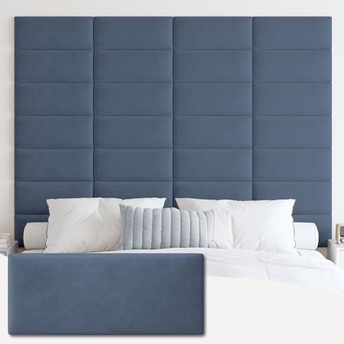 IFNOW Wall Mounted Headboard, Peel and Stick Panels, Navy Blue, Queen