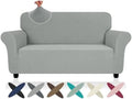 ZNSAYOTX Super Stretch Loveseat Covers (57"-70"), New Striped Love Seat Slipcover, Dogs Pet Friendly Anti-Slip Couch Protector Spandex Durable 2 Seater Fabric Sofa Cover(Light Grey, Loveseat)