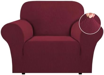 Flamingo P High Stretch Sofa Slipcover Non Slip Armchair Cover for Living Room Washable Pet Furniture Protector Covers with Elastic Bottom, Thick Jacquard Fabric (Small, Wine)