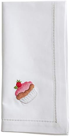 Handmade Cupcake Embroidery Napkin with Hemstitched Border (Set of 6)