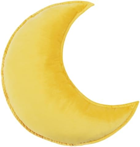 Moon Shaped Throw Pillow Star Couch Cushion Decorative Pillows Fluffy Velvet Stars Home Decor Plush for Bedroom (Moon, Yellow)